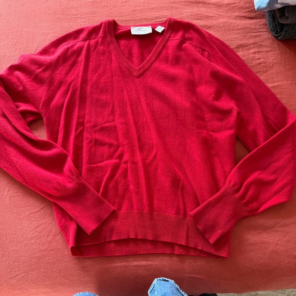 Lord Jeff 100% Cashmere V-Neck Red Sweater
